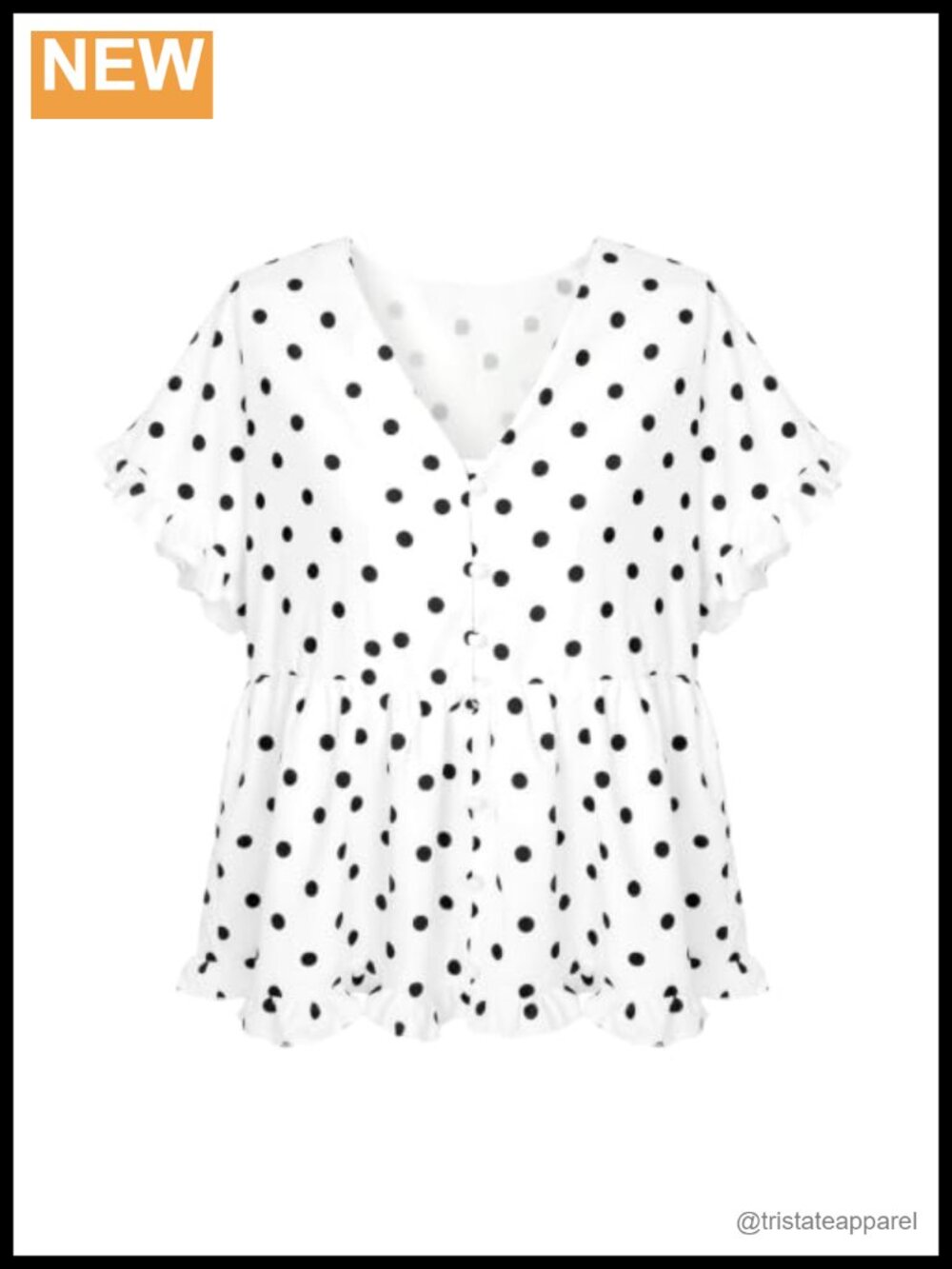 Women's Ruffle Short Sleeve V-Neck Polka Dot Babydoll Blouse Peplum Summer Top